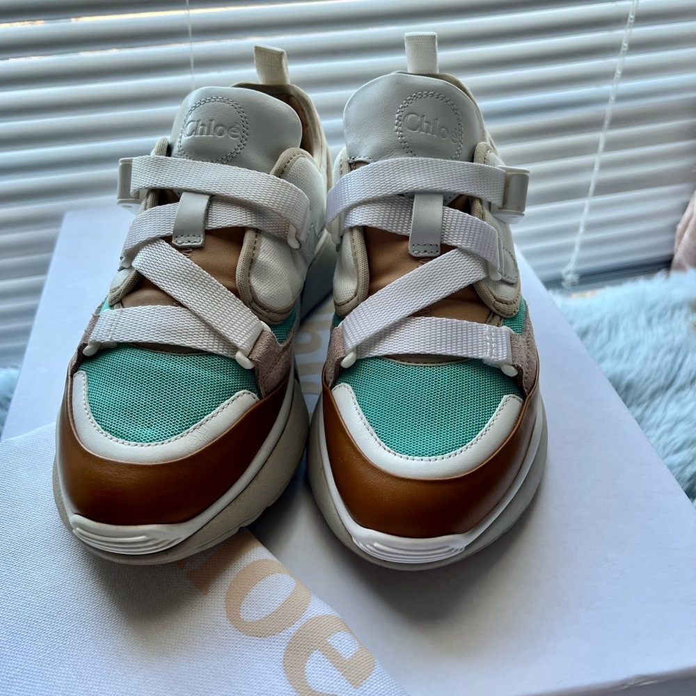 Chloé Low Top Sneakers, Colorblock Pattern, Round-Toes, Buckle Closure At Uppers